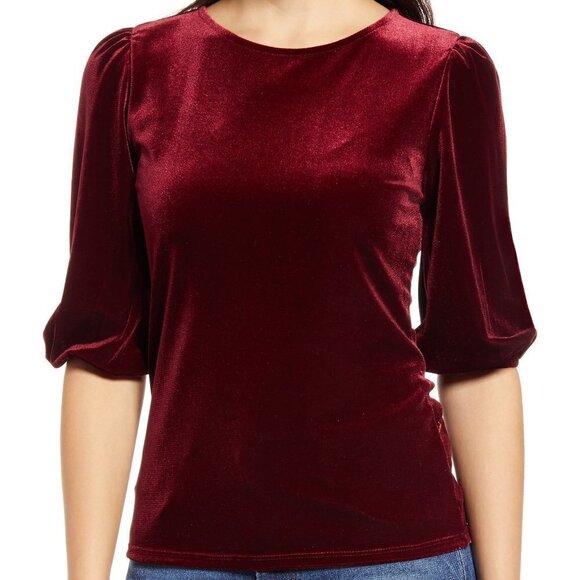 Halogen BNWT burgundy velvet top velour Bubble sleeve NEW - Picture 1 of 11